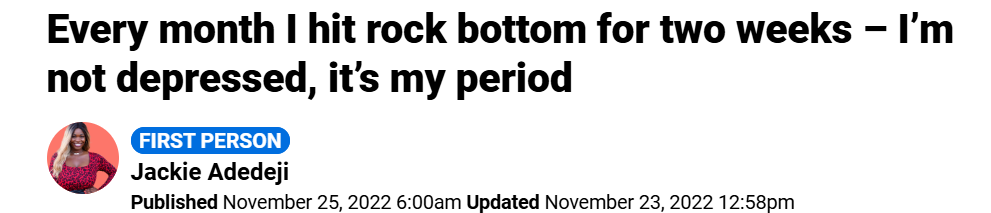 I spoke with Jackie Adedeji for Metro about PMDD and suicidal ideation and share some shocking statistics.